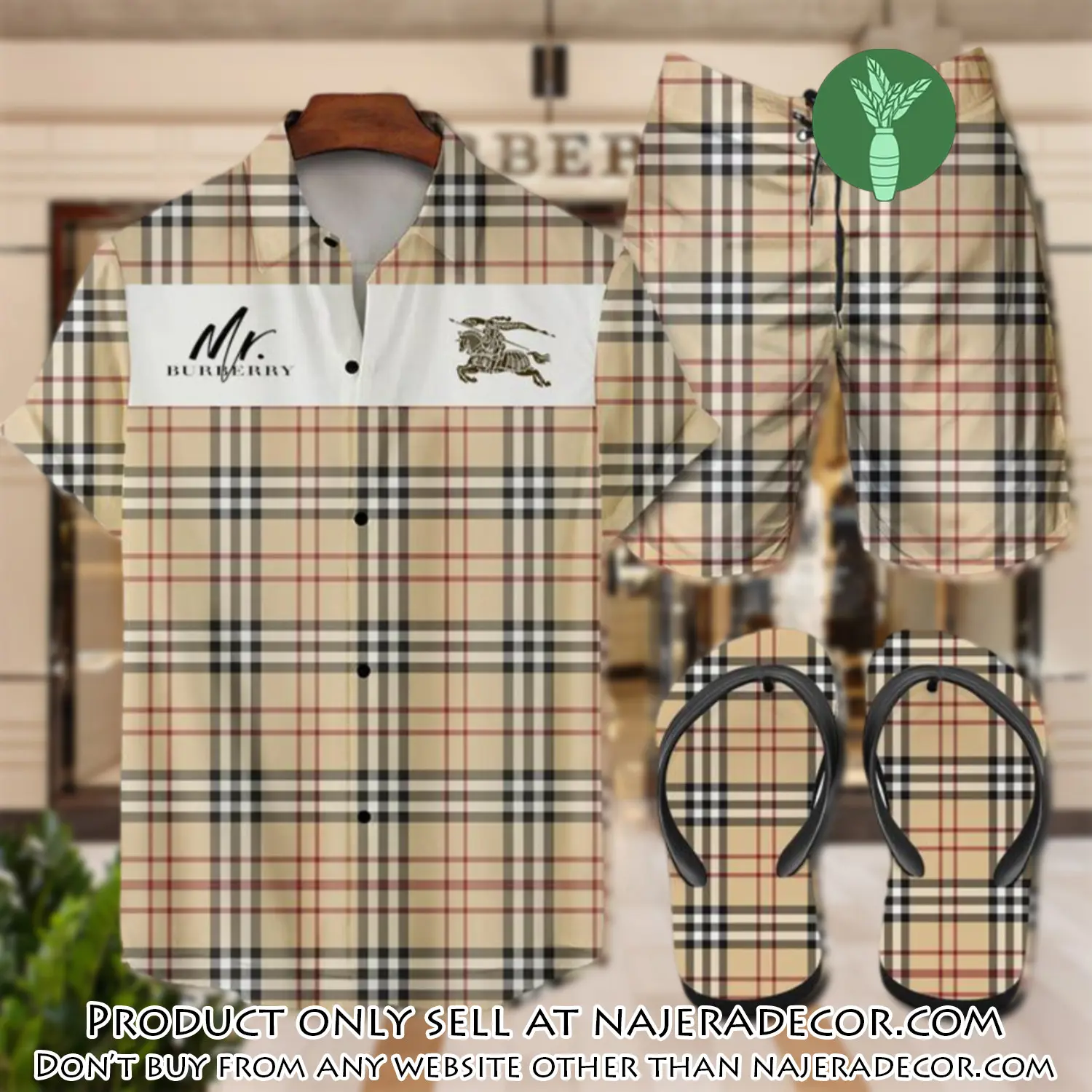 Burberry flip flops and combo hawaii shirt shorts luxury brand summer outfit hsf218 njr3117986